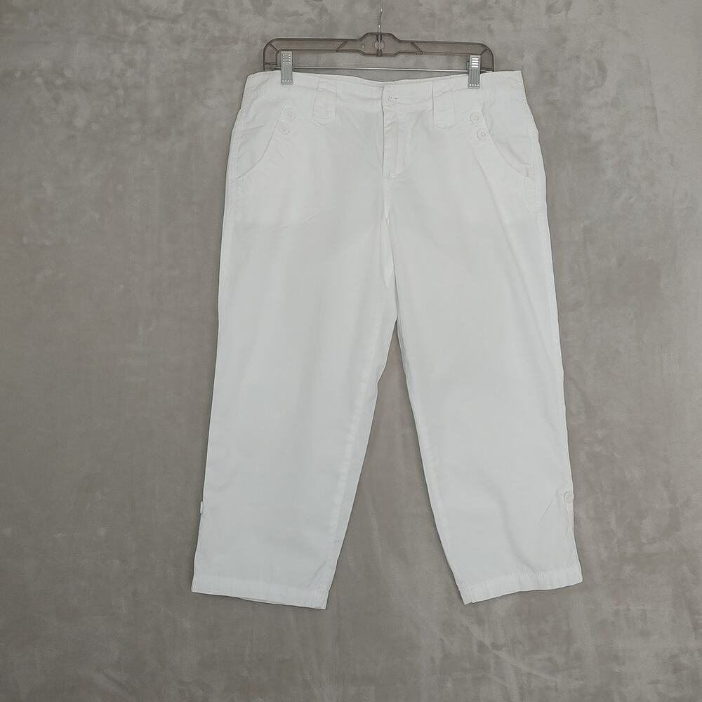 Calvin Klien White Cropped/Capri Pants Size 10 Relaxed 100% Cotton Pockets Logo